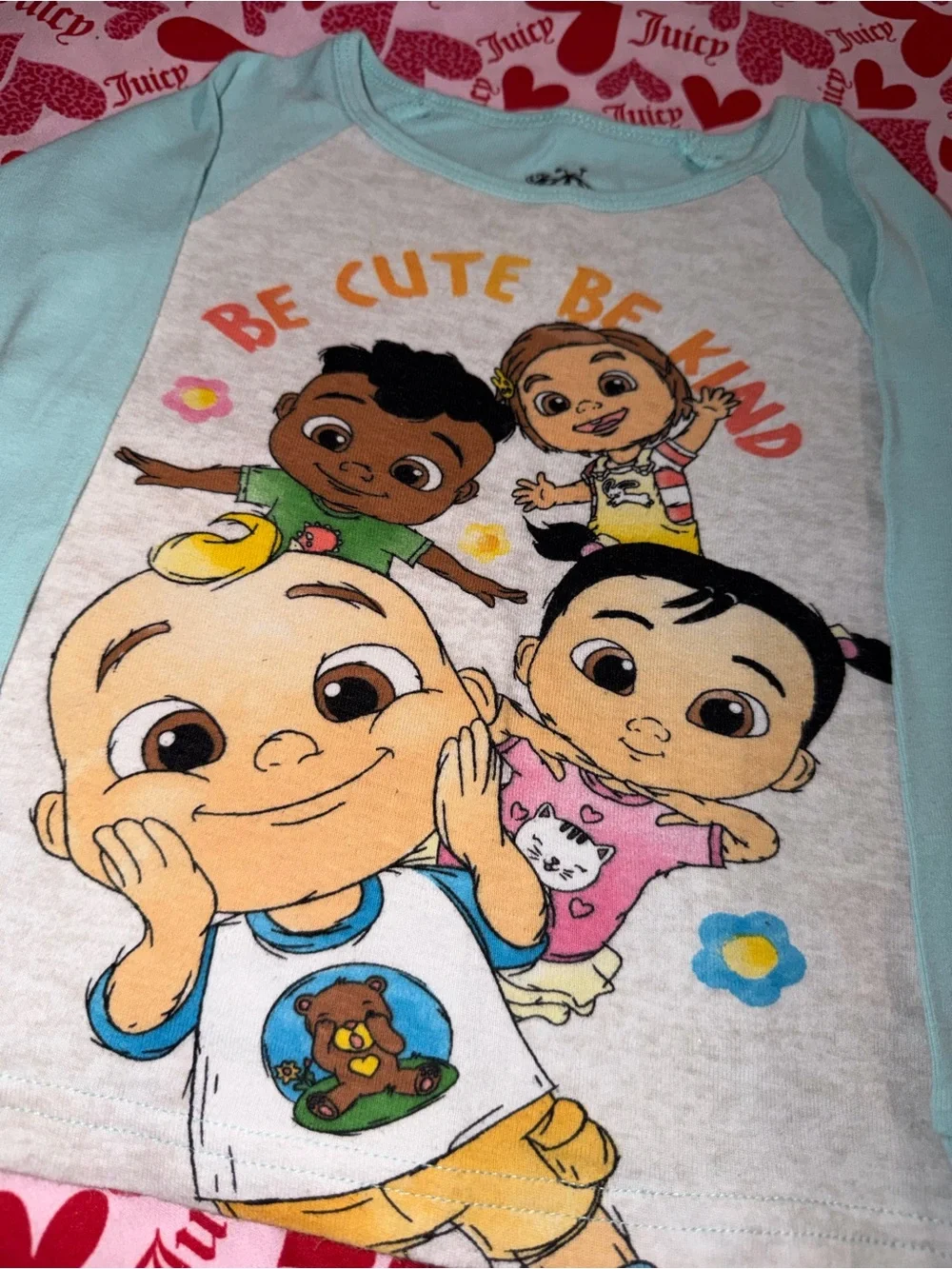 'Be Cute Be Kind' Light Blue Raglan Kids Pajama Top